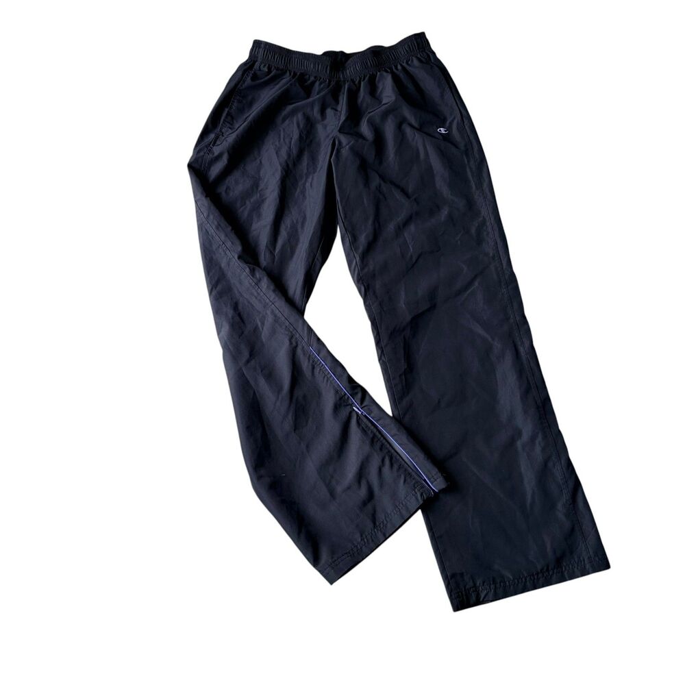 Champion Y2K Black Track Pants Athletic Warm Up Zip Hem Mesh Lined Womens Small